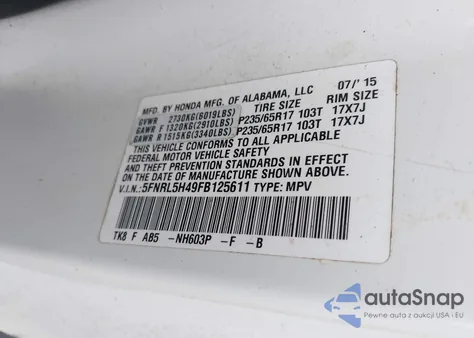 2015 Honda Odyssey Ex from USA, damaged, VIN 5FNRL5H49FB125611